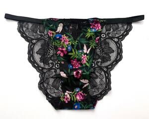 Victoria's Secret String Cheeky Panty Black Floral Sexy Nwt